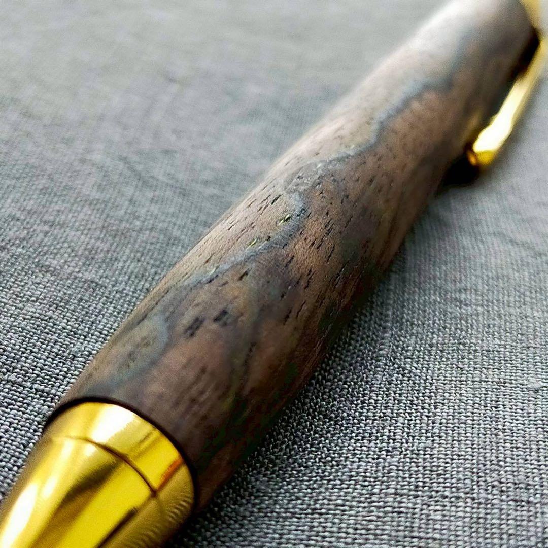 上杢　黒柿孔雀杢　ハンドメイド　木軸シャープペン　0.5mm　天然木　ゴールド