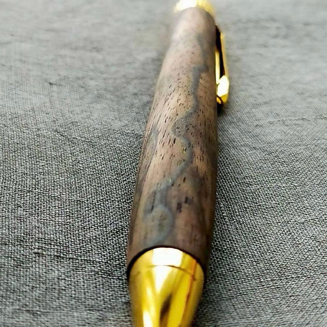 上杢　黒柿孔雀杢　ハンドメイド　木軸シャープペン　0.5mm　天然木　ゴールド