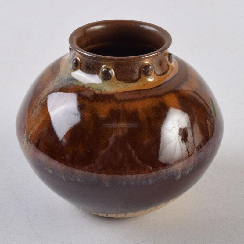 茶道具　高取焼　十三代高取八仙作　擂座(るいざ)茶入　仕覆付　共箱　V　8742