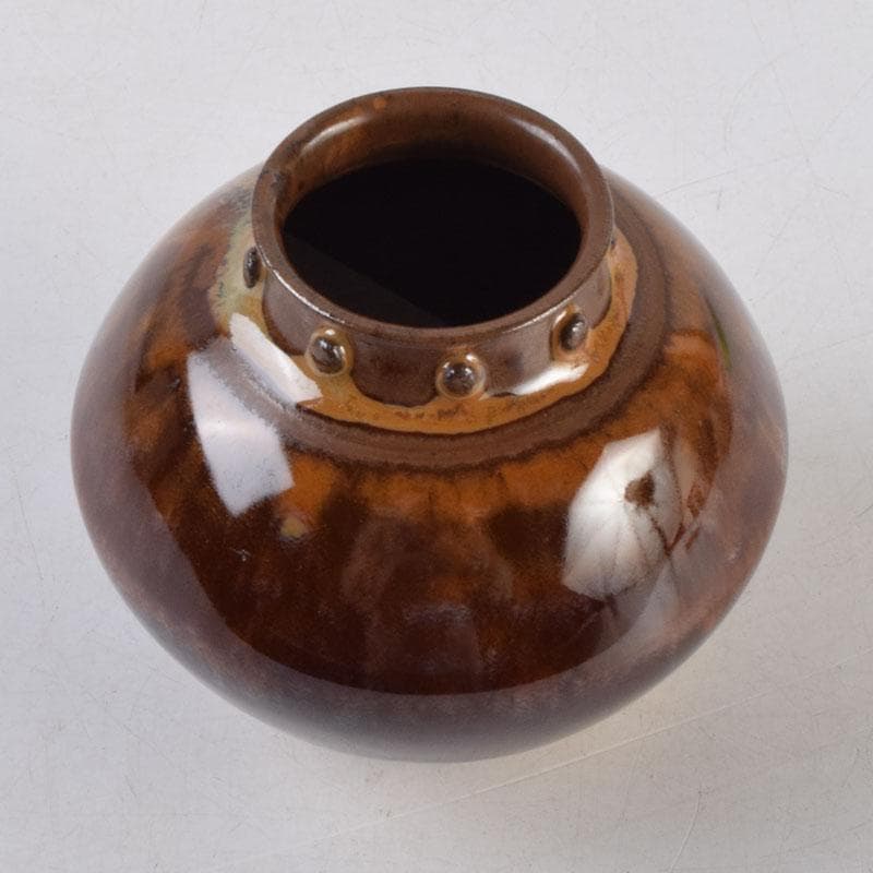 茶道具　高取焼　十三代高取八仙作　擂座(るいざ)茶入　仕覆付　共箱　V　8742