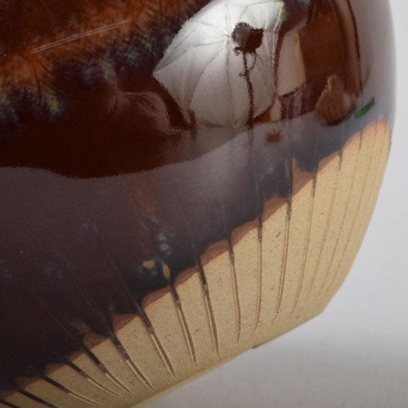 茶道具　高取焼　十三代高取八仙作　擂座(るいざ)茶入　仕覆付　共箱　V　8742