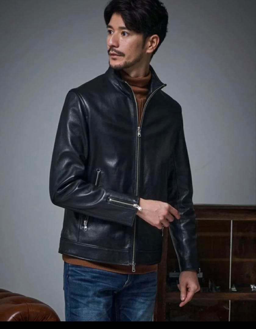 新品　TETE HOMME シープレザーシングルライダースジャケット