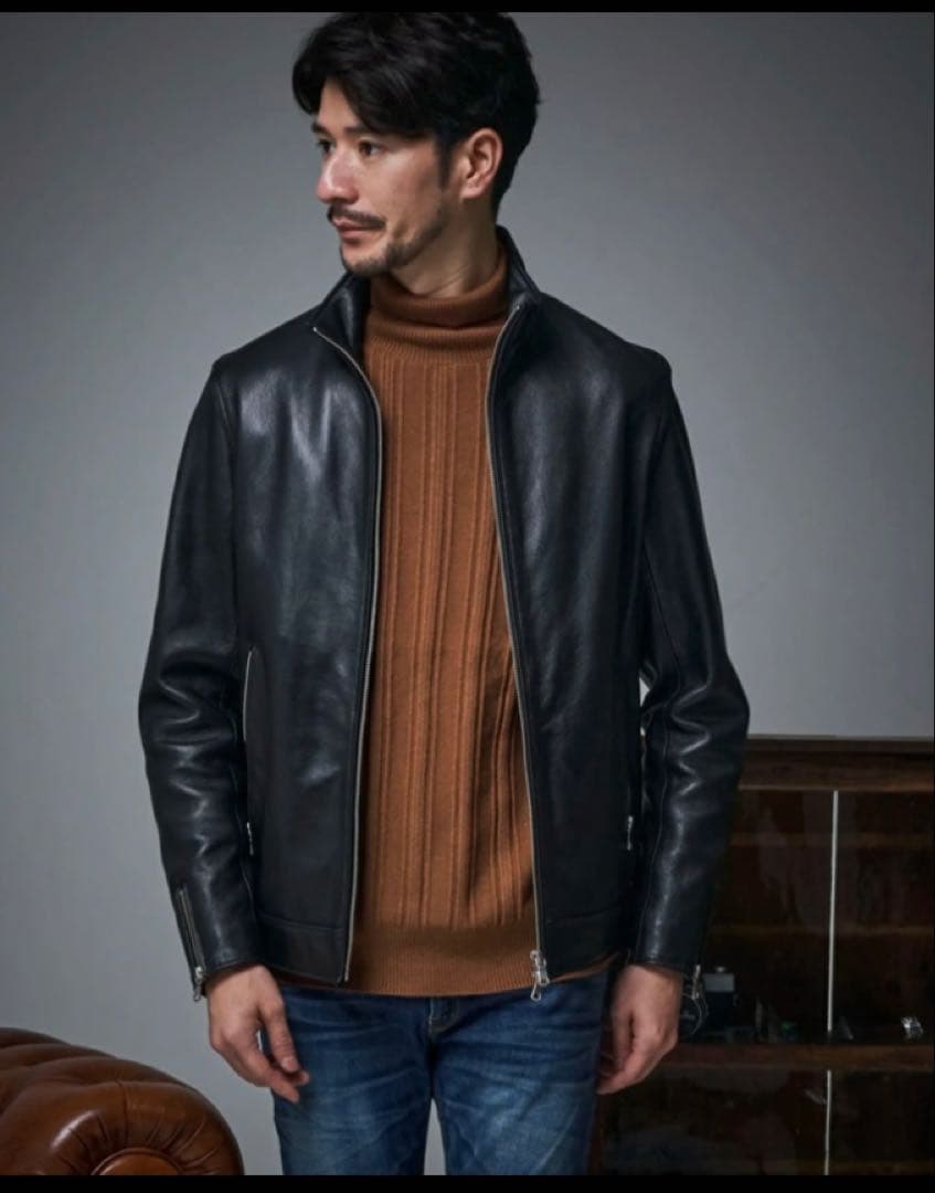 新品　TETE HOMME シープレザーシングルライダースジャケット