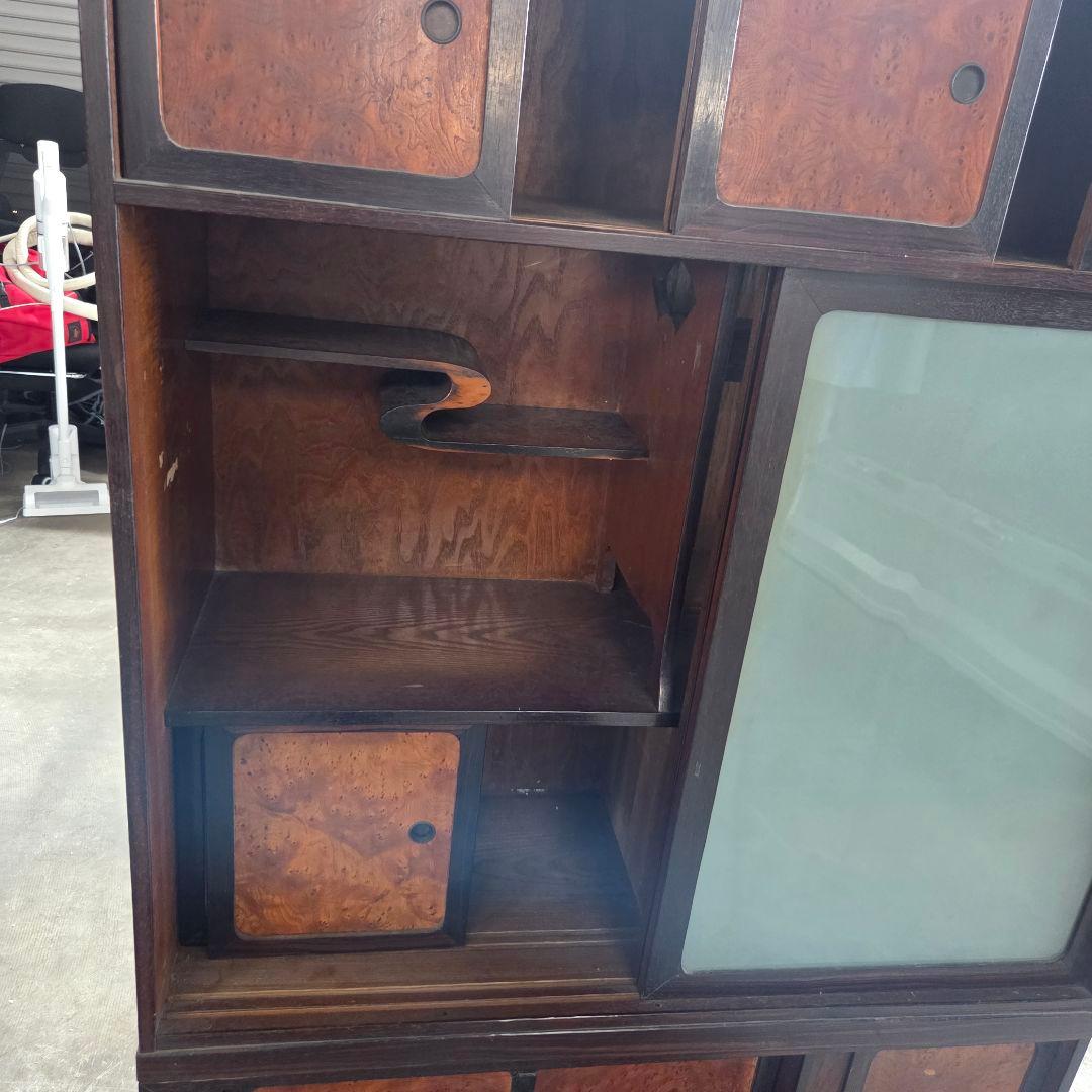 アンティーク風木製箪笥 ガラス扉付き