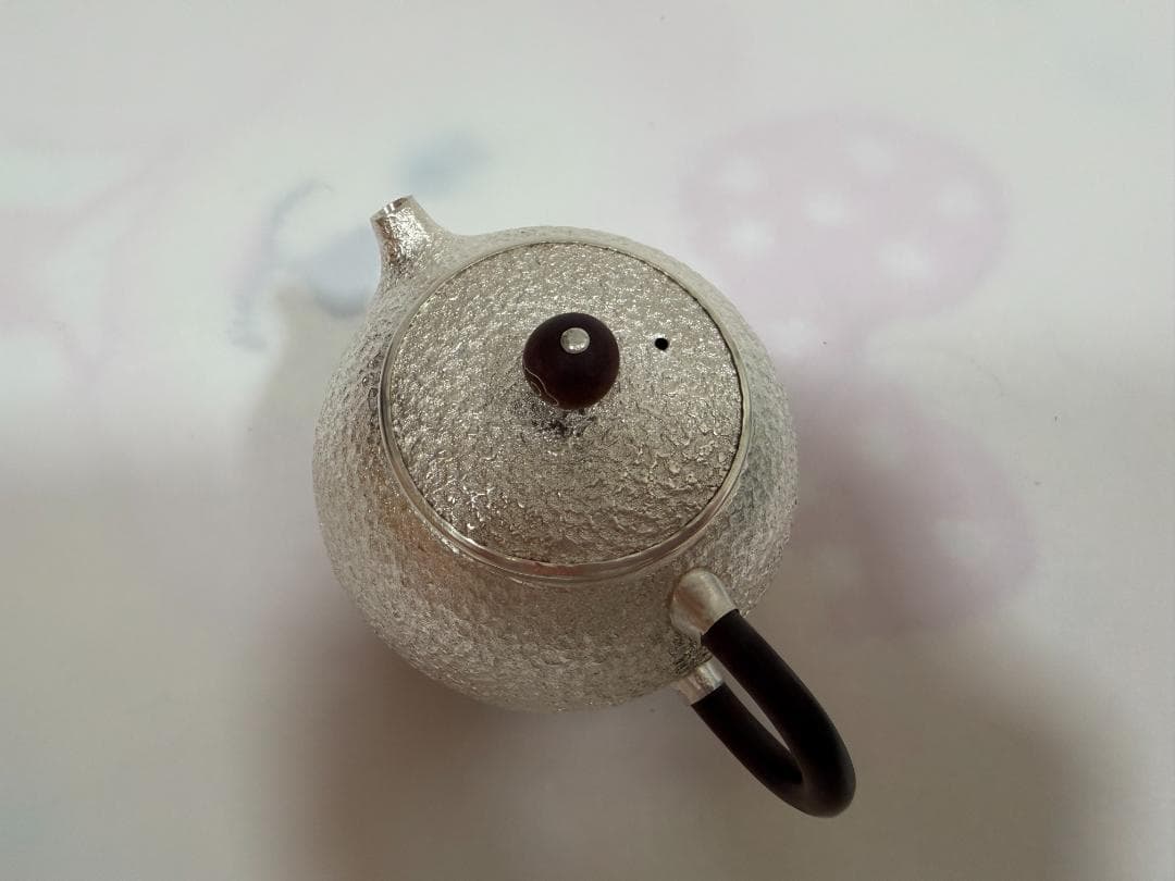 純銀製 丸形 唐木手 急須 銀瓶 煎茶道具