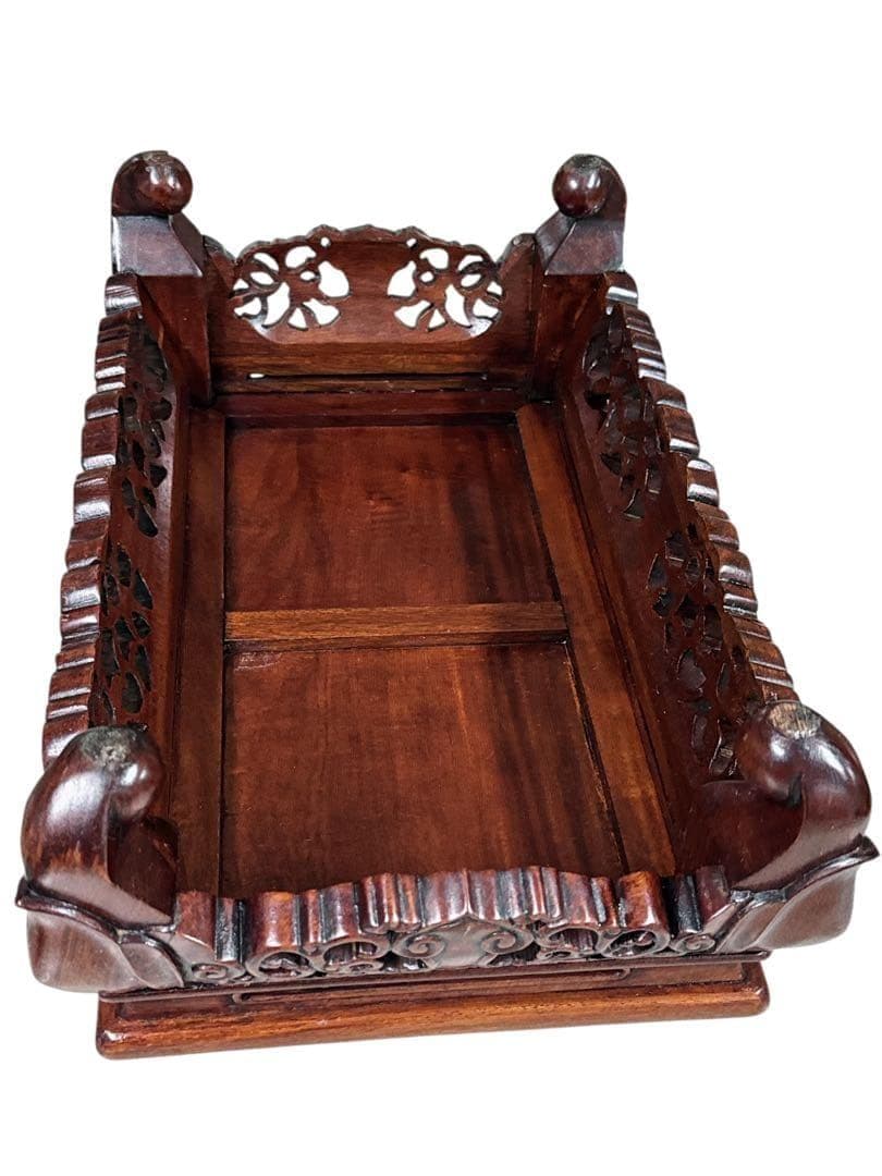 美品　レトロ　唐木花梨透かし彫り花台/盆栽台