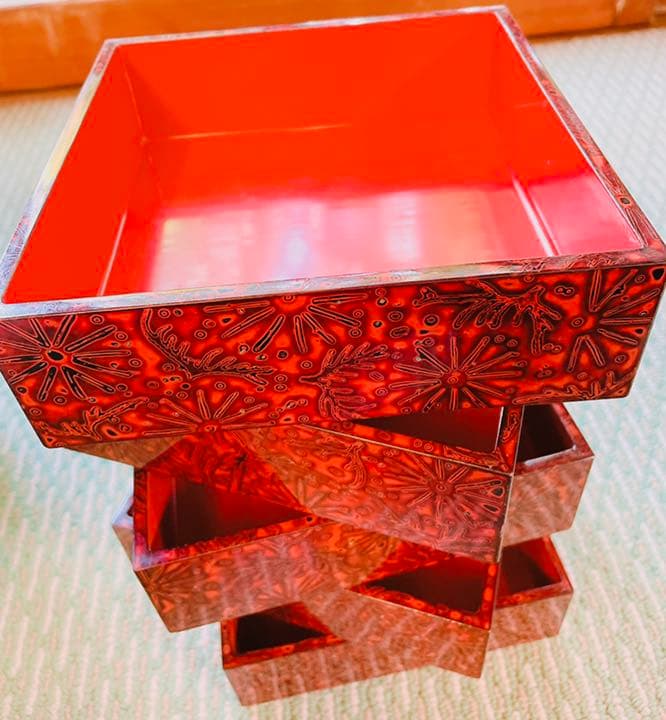 アンティーク品(昭和12年)5段 若狭塗りお重＆木箱のset