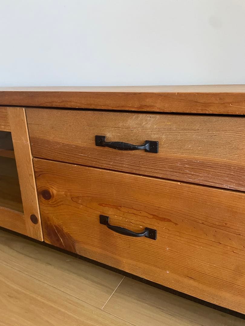 木製テレビ台 ガラス扉付き 4引き出し　アイアン