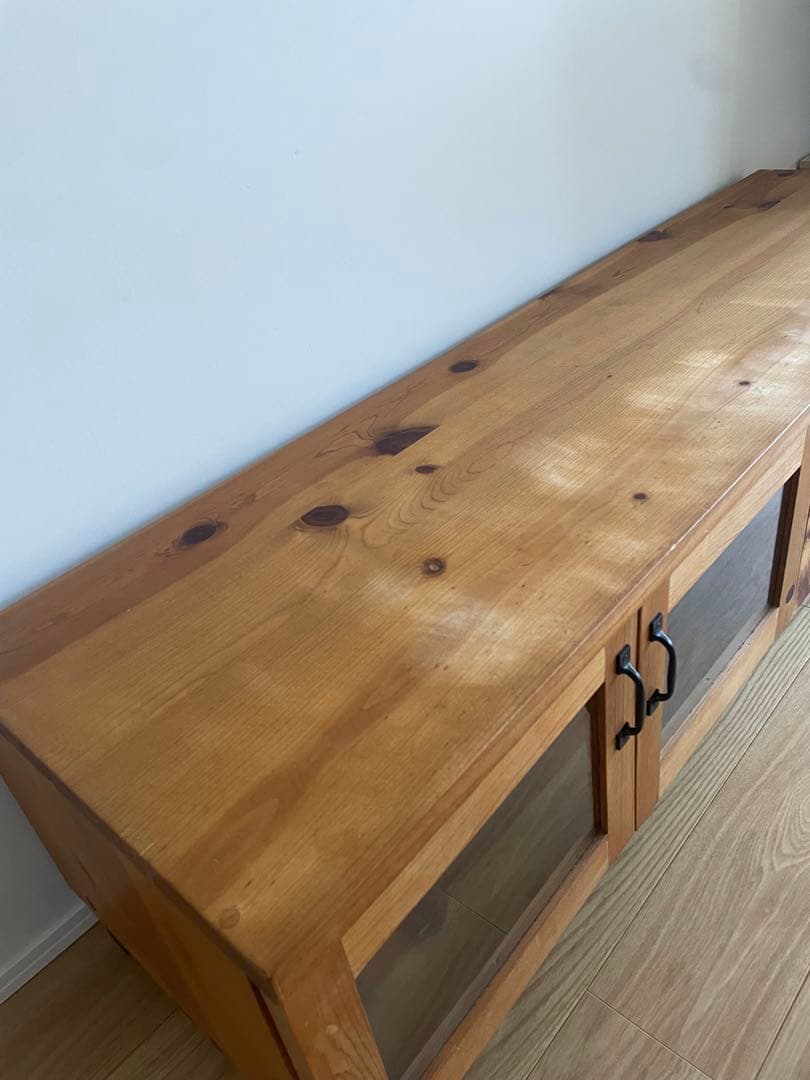 木製テレビ台 ガラス扉付き 4引き出し　アイアン