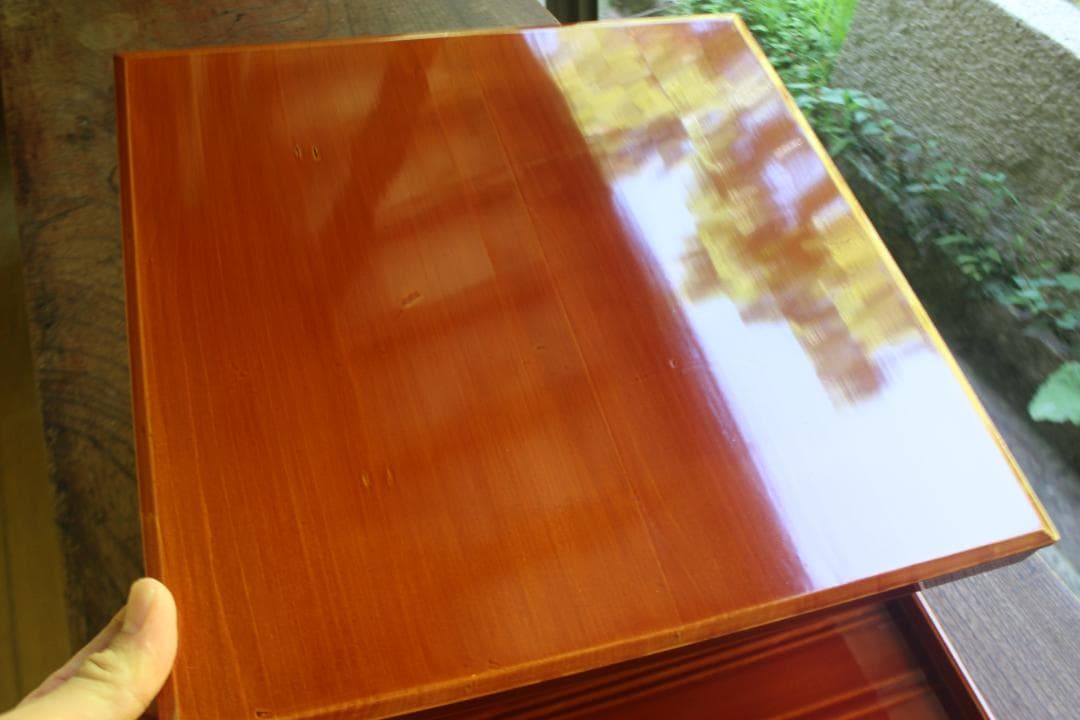 デッドストック！春慶塗の入れ子四方折敷大中小セット（検懐石盆お盆お膳