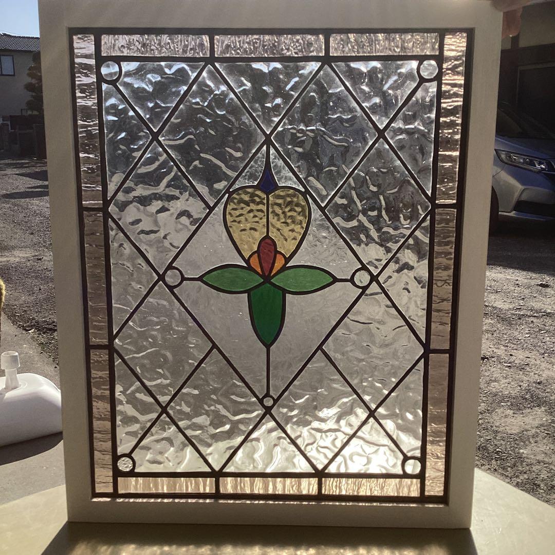 ステンドグラスパネル住宅用　アンテーク調フラワーP(1435)