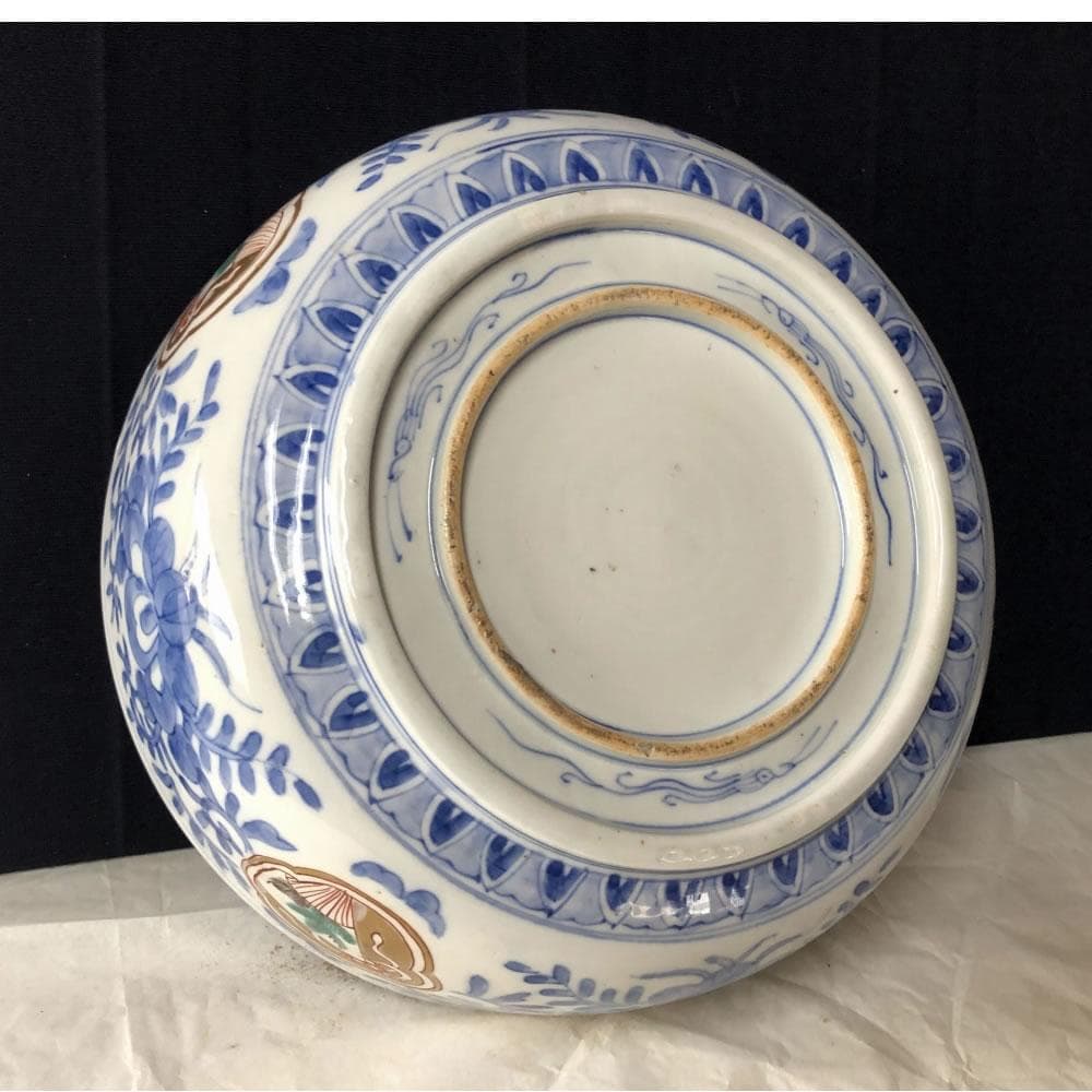 きなこ　e3001 古伊万里 色絵 鉢 径22cm 二重高台