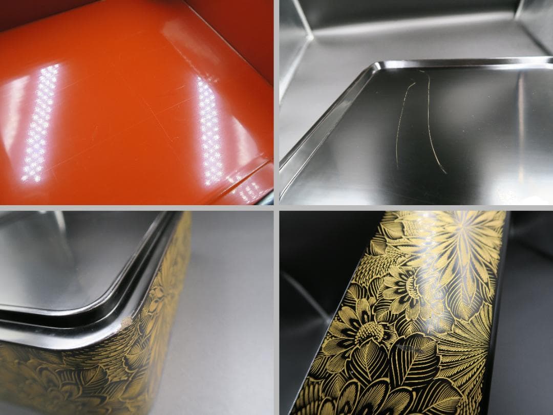 【輪島塗】極上総菊詰沈金 五段重箱 内朱塗 隅丸 蓋横菊彫 天然木 共箱