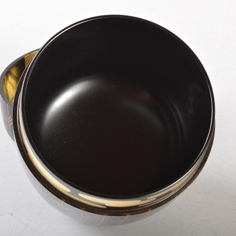 tora117　山中塗　坂下雄峰造　芽張柳蒔絵　大棗　共箱　V　5775