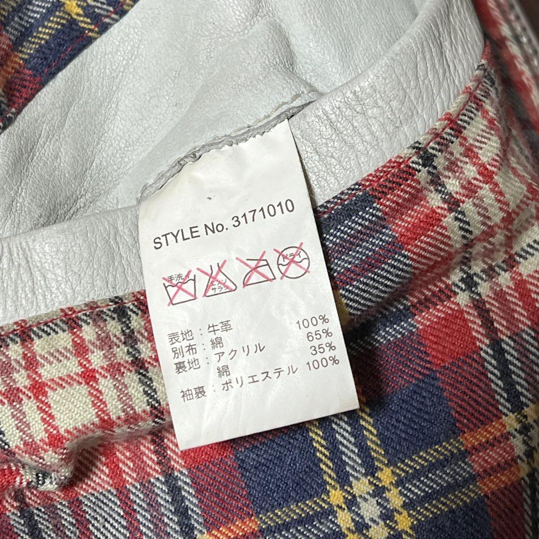 Schottクラッシックレーサー　シングルライダース　白地に袖青赤2本線　牛革M