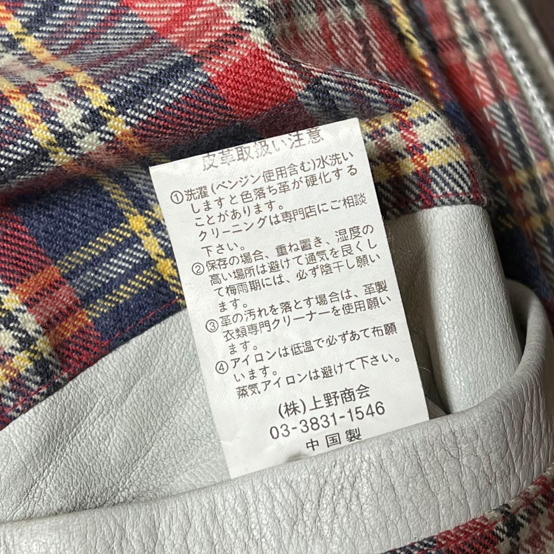 Schottクラッシックレーサー　シングルライダース　白地に袖青赤2本線　牛革M