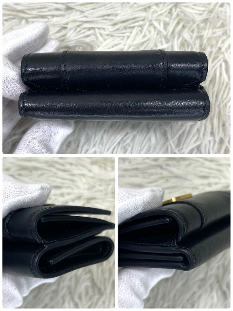美品‼️ バレンシアガ　三つ折り財布　ロゴ金具　ゴールド金具　レザー　ブラック