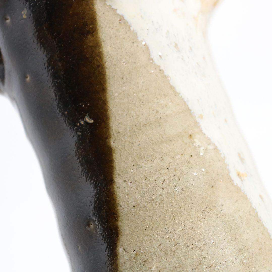 人間国宝 浜田庄司作 益子焼 掛分耳付花生 花瓶 尚美堂箱 共箱共布　V962