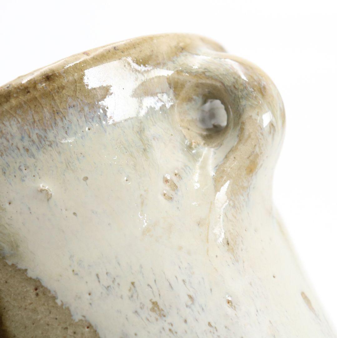 人間国宝 浜田庄司作 益子焼 掛分耳付花生 花瓶 尚美堂箱 共箱共布　V962