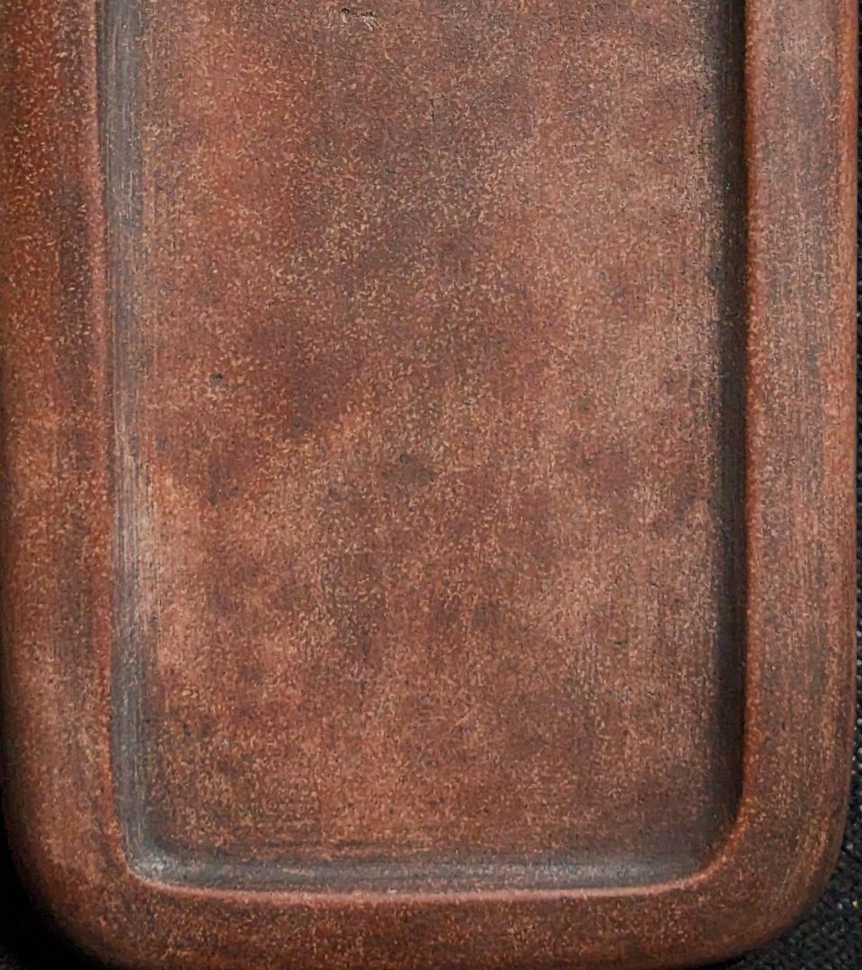 【澄泥硯　蝦頭紅の美石】◆蘇州霊巌山の自然石◆約六吋◆唐木塗箱入◆磨墨溌墨佳