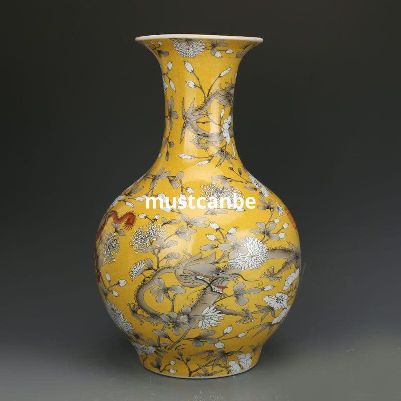 清光緒粉彩竜紋賞瓶 景徳鎮 陶磁器 装飾品 現代工芸品 美術品 置物
