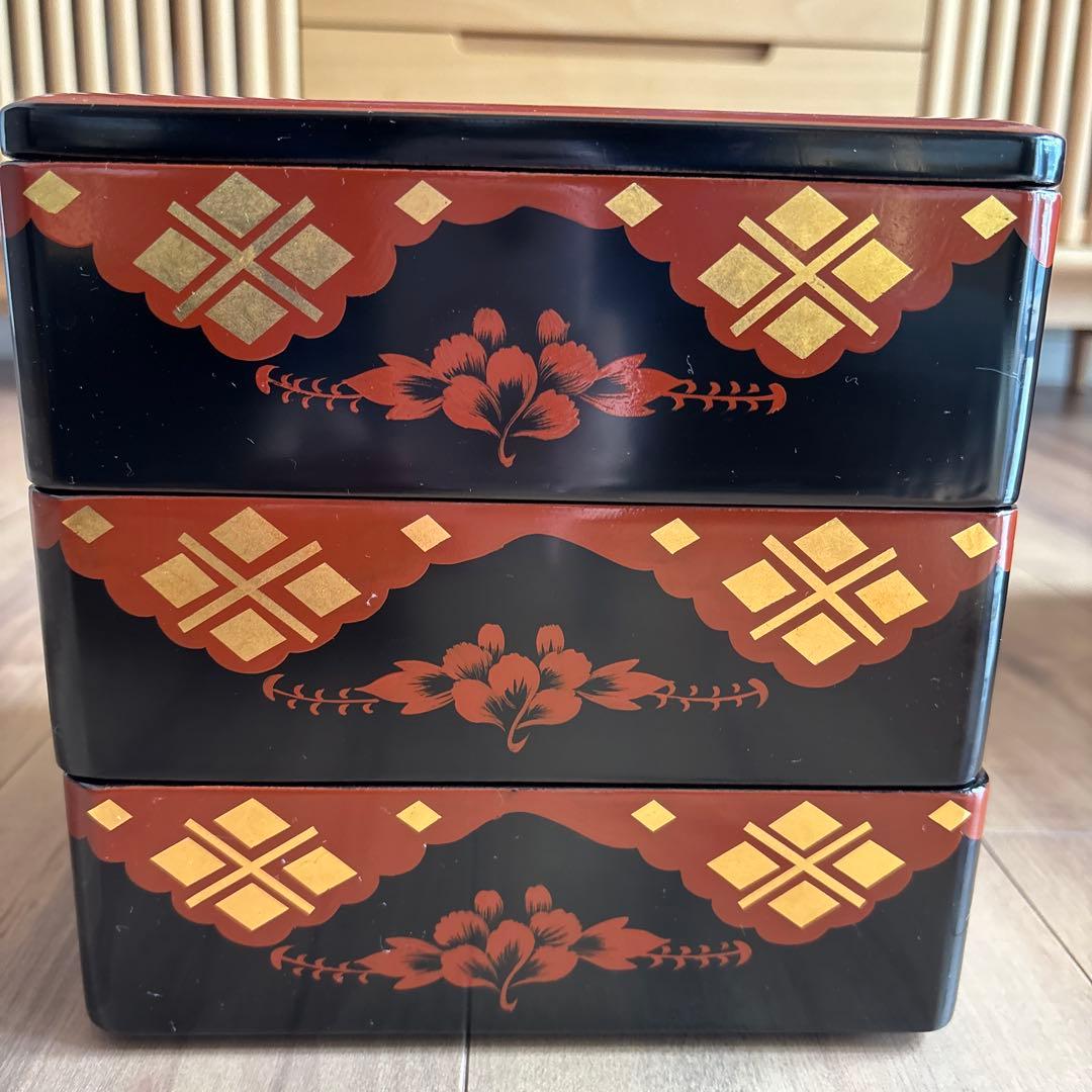 岩手県 丸三漆器 秀衡塗 三重箱 6.5寸 牡丹