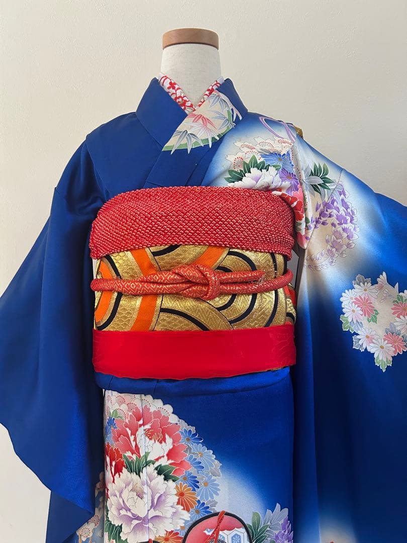 7歳　七五三　正絹着物　古典柄　帯　帯揚げ　帯締め　しごき　バッグ