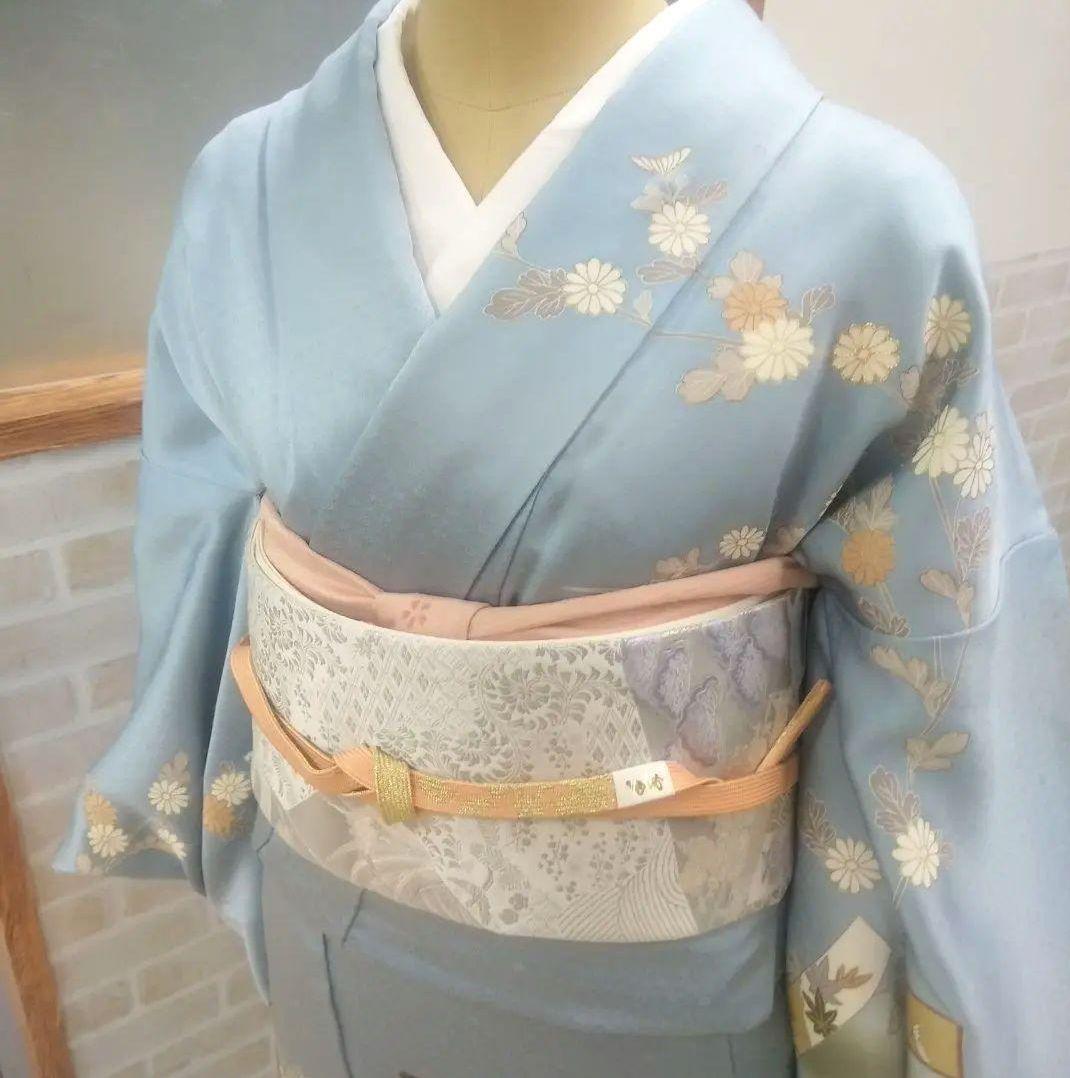 水色　訪問着　花柄