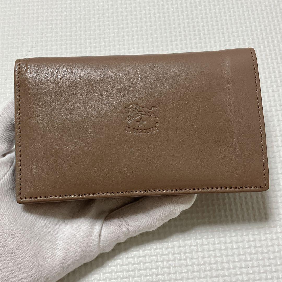 極美品　IL BISONTE イルビゾンテ　レザー二つ折り財布　グレージュ