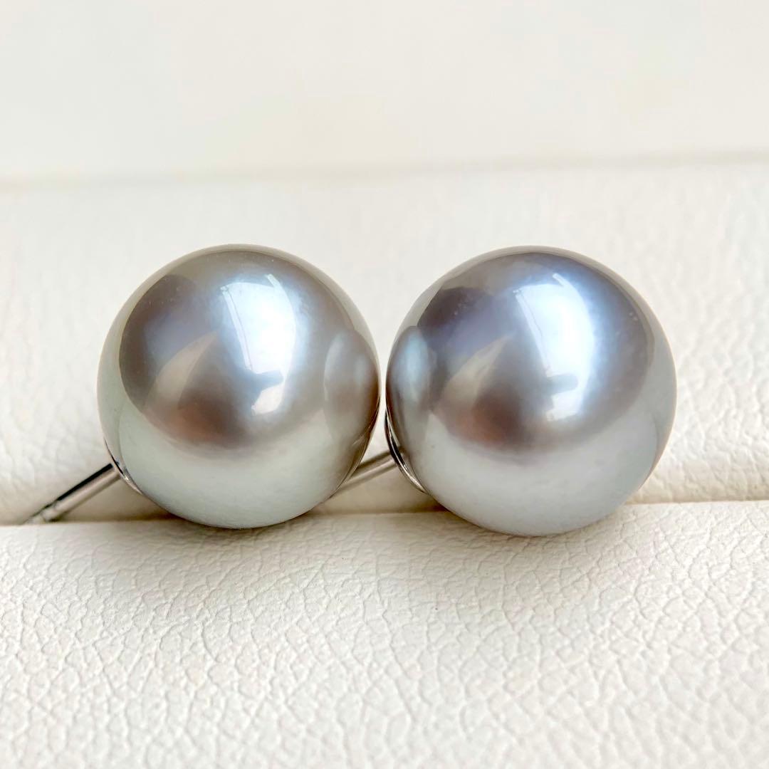 本真珠南洋黒蝶真珠　グレー系10.1㍉s925直結ピアスBL911