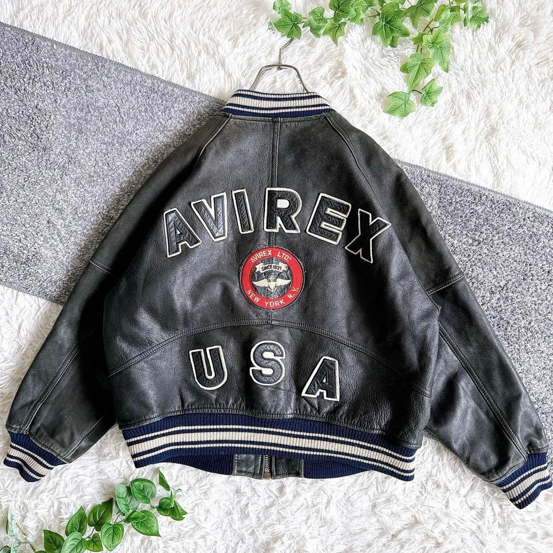 希少　AVIREX アーチロゴ レザージャケット スタジャン　ブラック　牛革　M