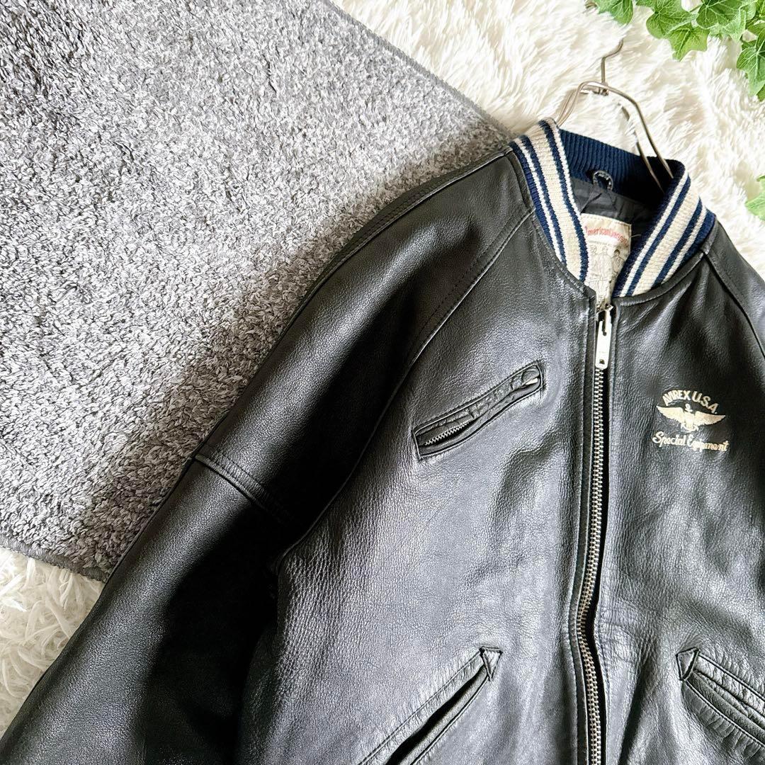 希少　AVIREX アーチロゴ レザージャケット スタジャン　ブラック　牛革　M