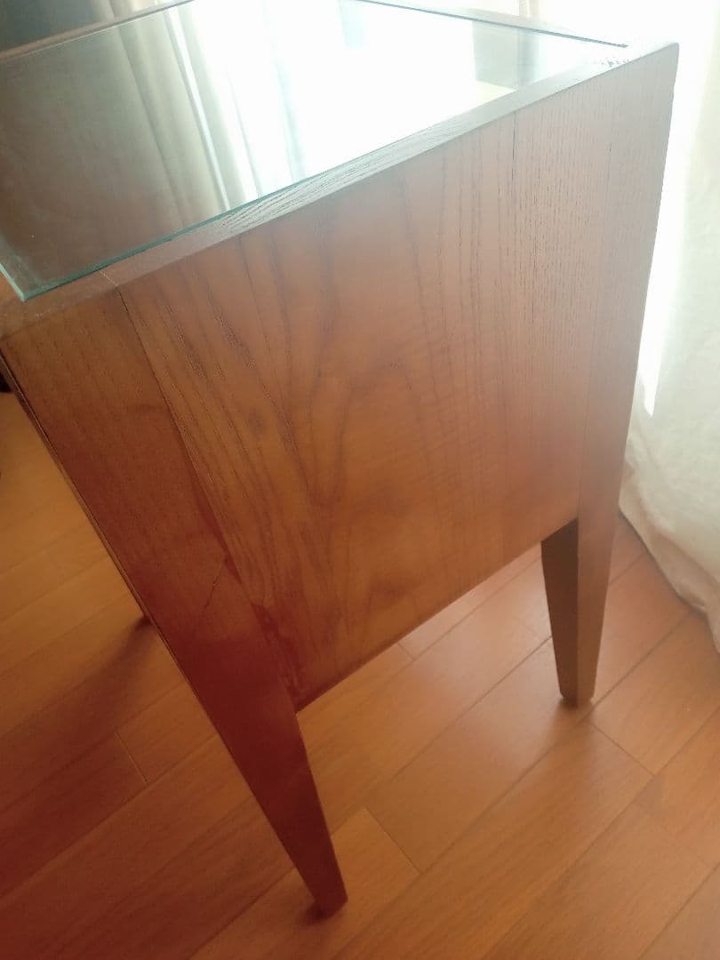 【ZARA  ザラホーム】サイドテーブル　ガラス×ラタン×ウッド