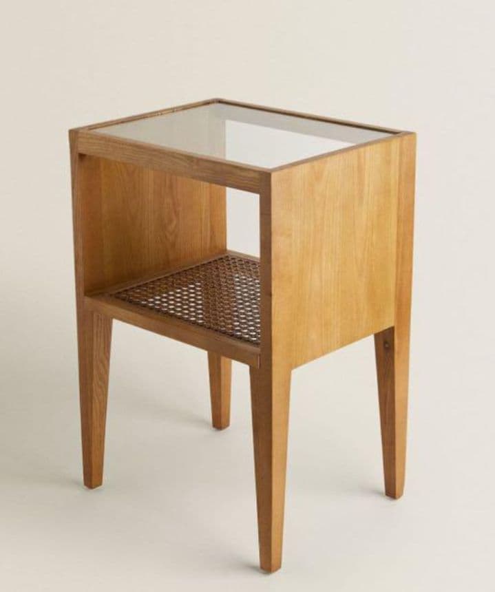 【ZARA  ザラホーム】サイドテーブル　ガラス×ラタン×ウッド