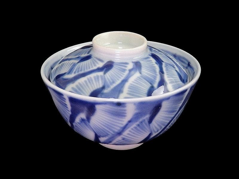 古伊万里　染付　花びら文様の図　小振蓋茶碗　２客　E877AS-fbss