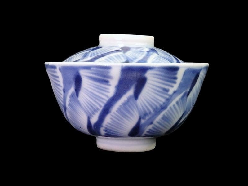 古伊万里　染付　花びら文様の図　小振蓋茶碗　２客　E877AS-fbss