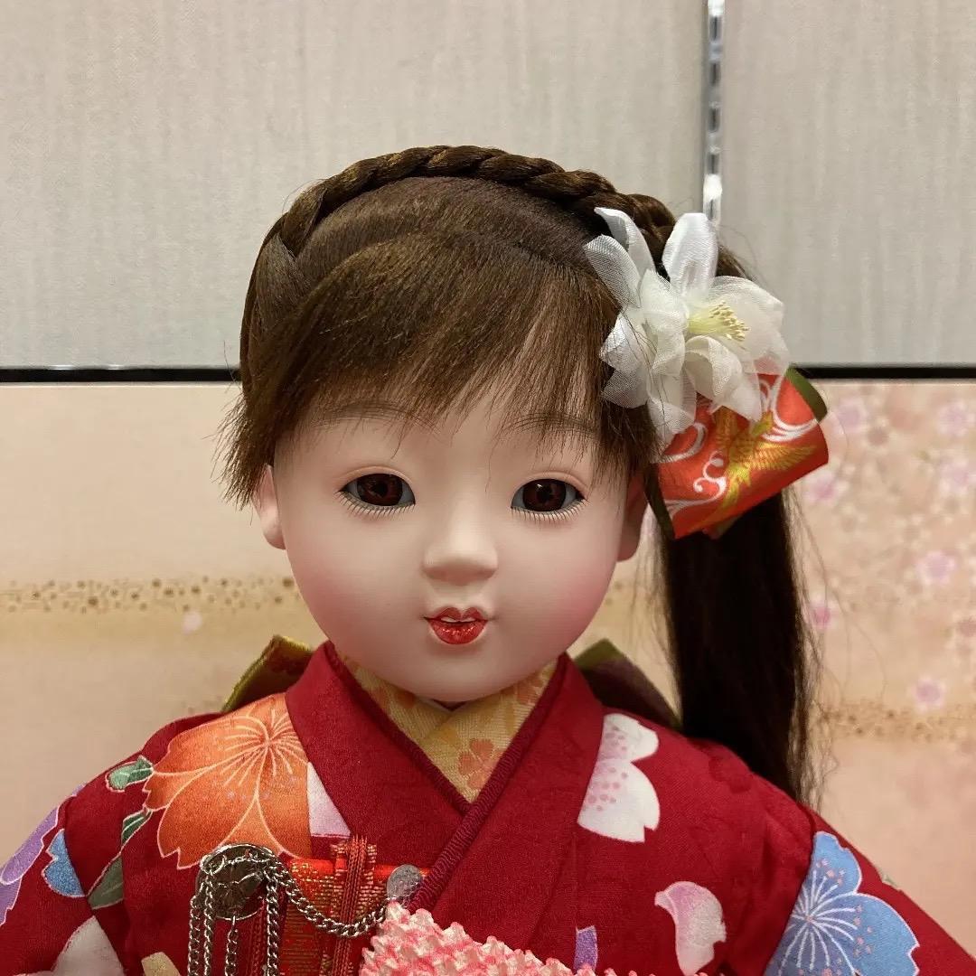 2203 可愛い市松人形　美品　市松人形　ポニーテール人形　高さ42.5㎝位