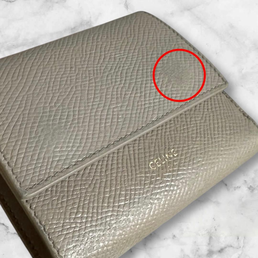 CELINEセリーヌ グレー レザー トリフォールドウォレット 三つ折り財布