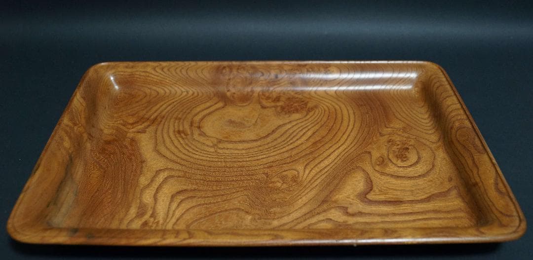 木製 欅製 翠玉作 盆 刳り貫き煎茶盆 美しい木目 長方盆 煎茶道具