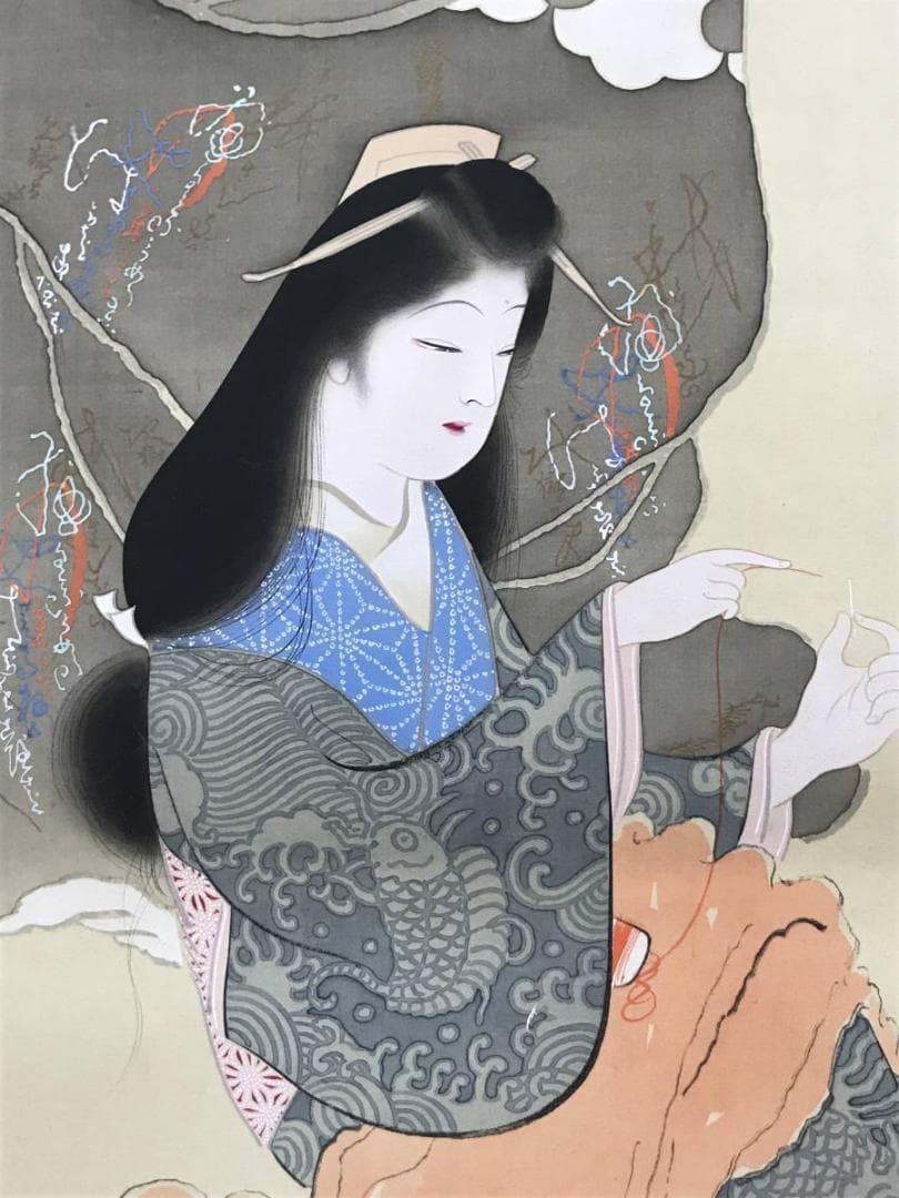 【真作】玉鳳/達磨美人図/ダルマ図/美人画/掛軸/名家伝来/AC-444