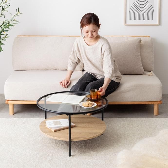 センターテーブル 小さめ 大理石 丸 ローテーブル 【ブラック×ブラウン】