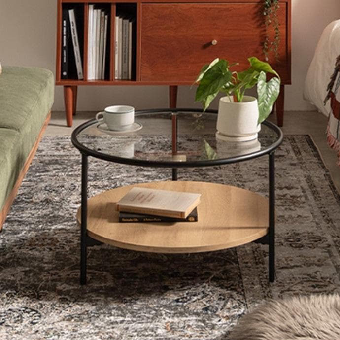 センターテーブル 小さめ 大理石 丸 ローテーブル 【ブラック×ブラウン】