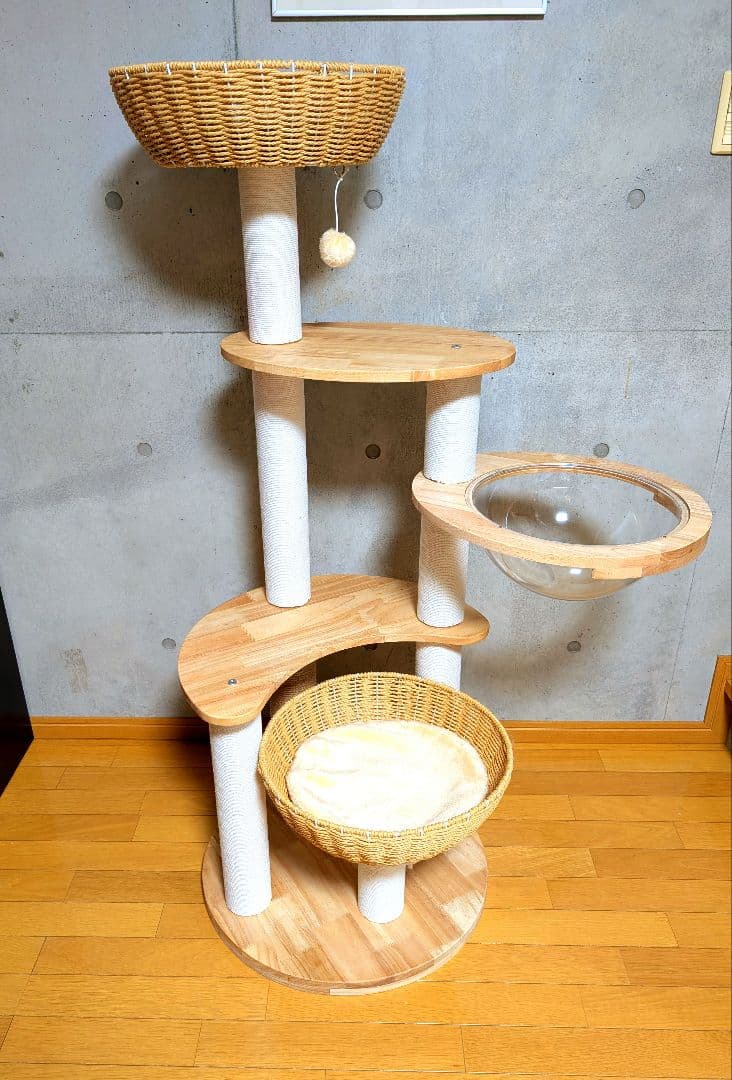 【未使用に近い】天然木 キャットタワー 宇宙船ボウル オプション有
