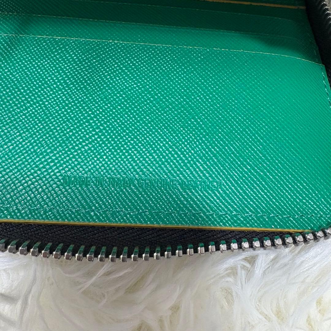 箱あり　マルニ　2つ折り　ラウンドジップ　バイカラー　青　赤　本革　保存袋