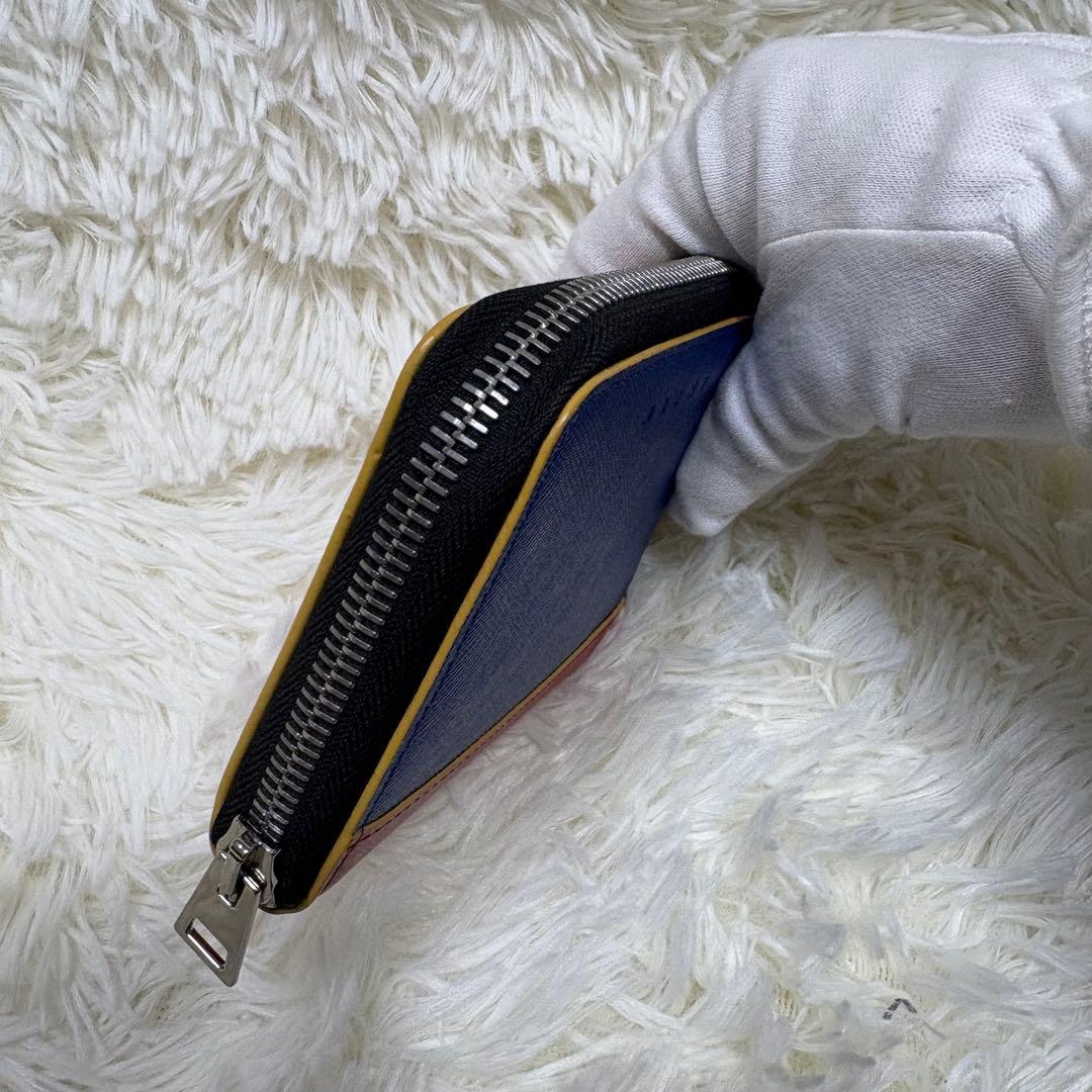 箱あり　マルニ　2つ折り　ラウンドジップ　バイカラー　青　赤　本革　保存袋