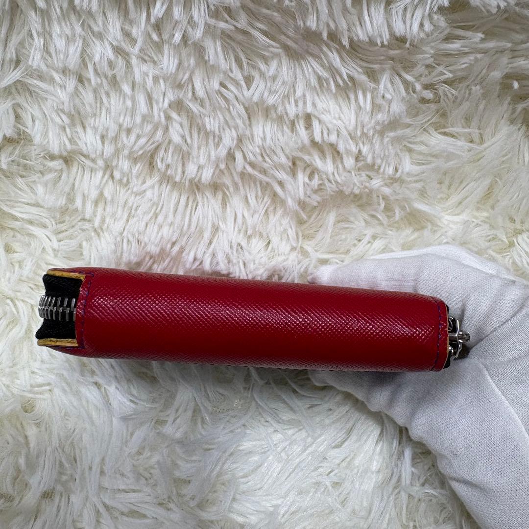 箱あり　マルニ　2つ折り　ラウンドジップ　バイカラー　青　赤　本革　保存袋