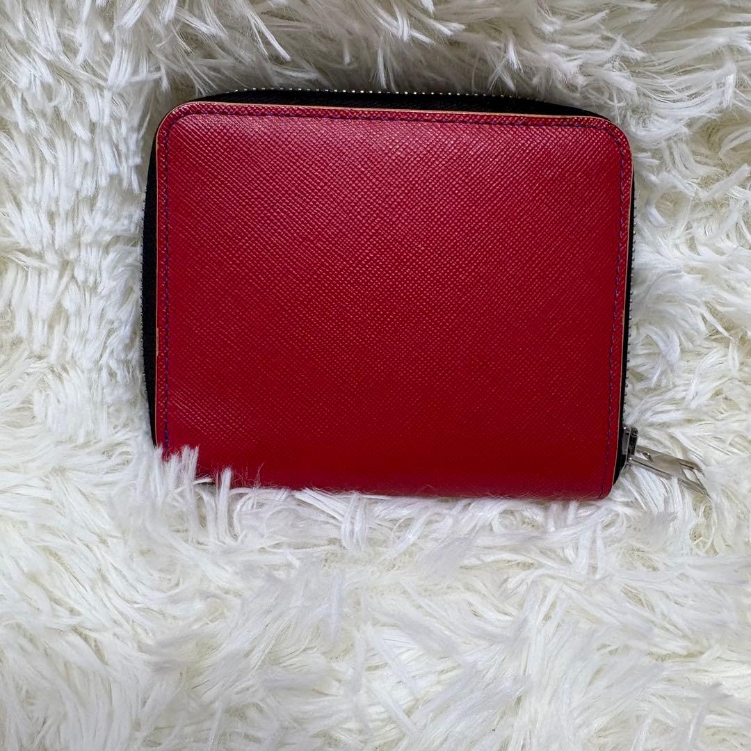 箱あり　マルニ　2つ折り　ラウンドジップ　バイカラー　青　赤　本革　保存袋