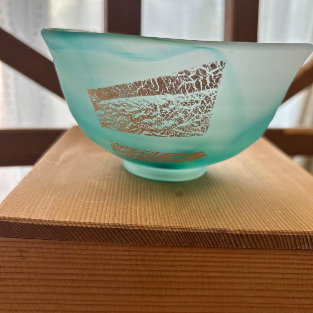 作家　ガラス作家　抹茶椀　茶道　金箔　マーブル模様　ヴァイオリン香合