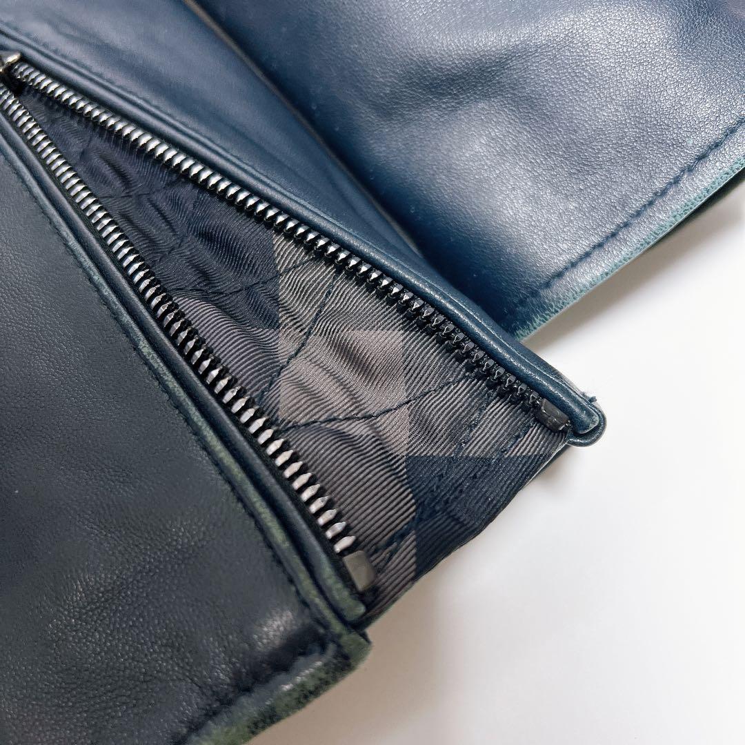 ブラックレーベルクレストブリッジ シングルライダース 羊革 チェック ネイビー