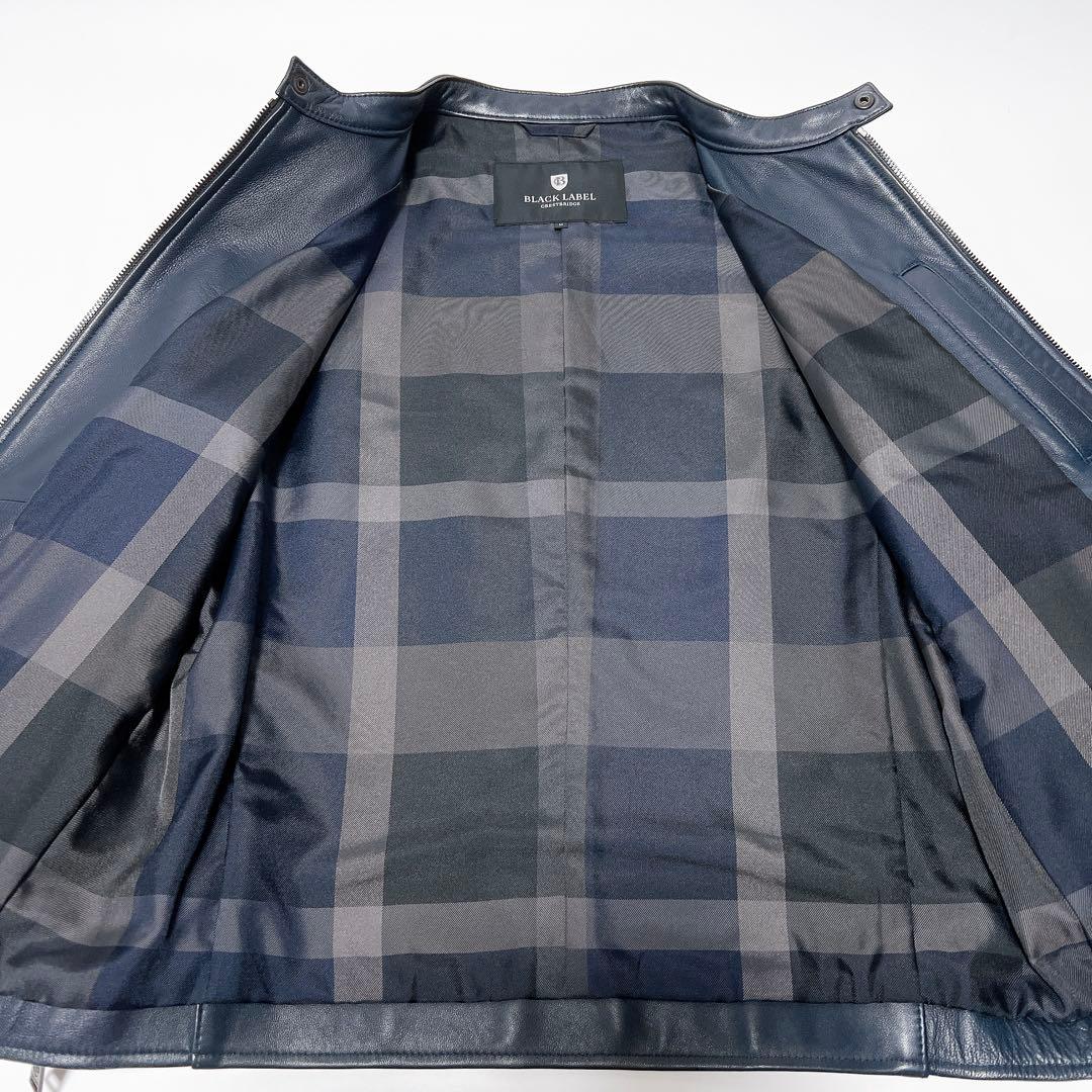 ブラックレーベルクレストブリッジ シングルライダース 羊革 チェック ネイビー